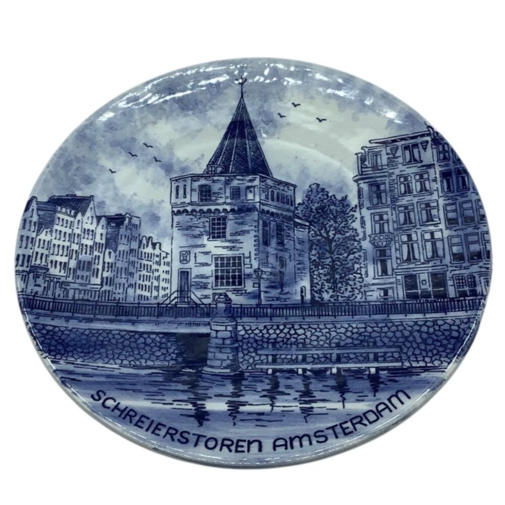 Vtg 1982 Delft Blue Norelco Plate Schreierstoren Amsterdam Handpainted‎  Holland